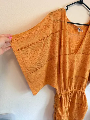 Luli Fama Obsession Cabana kimono sleeves dress, crochet knit, mustard yellow, M thumbnail 10