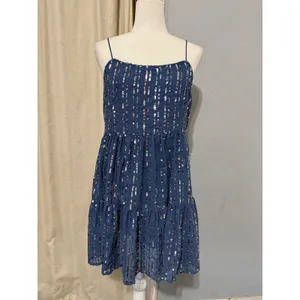 Urban Outfitters Mini Dress L Blue Sequin Babydoll Tiered Square Neck Y2K Indie thumbnail 3