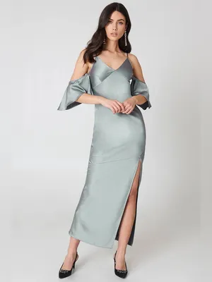 ASTR The Label Kendra Cold-Shoulder Maxi Dress in Sage Green Grey Sz. S thumbnail 3