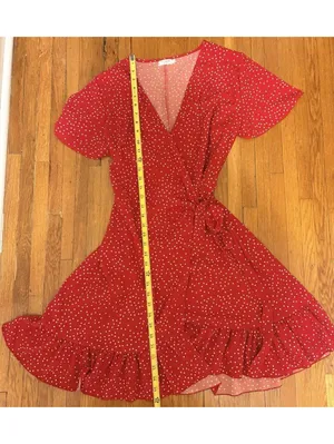 Red Polka Dot Wrap Dress Flutter Sleeve V Neck Tie Waist Women’s Dress thumbnail 6