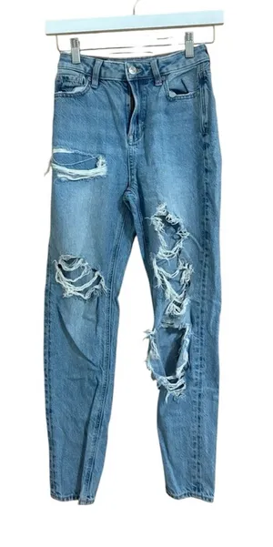 American Eagle Comfort Stretch Waistband Distressed Mom Jeans Size 000 thumbnail 1