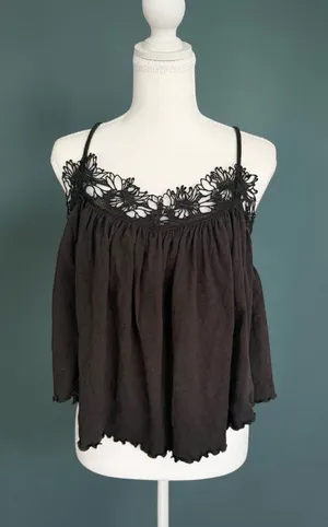 FREE PEOPLE Black Floral Swing Tank Top Size Small NEW NWT thumbnail 1