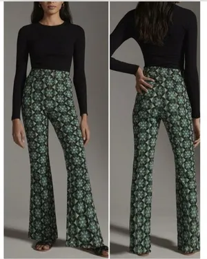 Anthropologie Maeve Size Large Flared Pants Sabine Knit Kick Flare Retro Funky thumbnail 2
