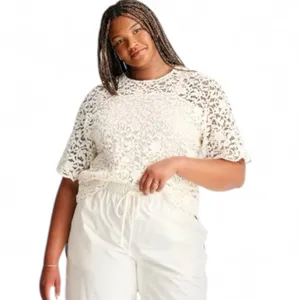 🌹Future Collective Short Sleeve Crochet Lace T-Shirt Size 2XL thumbnail 3