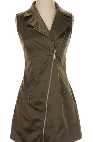 Bebe Olive Zip-Up Mini Vest Dress thumbnail 1