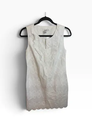 Vineyard Vines White Cotton Floral Eyelet Ruffle Shift Dress thumbnail 2