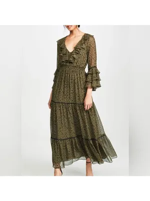Misa LosAngeles Dress chiffon Green Dot Ruffle whimsigoth fairy festival boho XS thumbnail 6