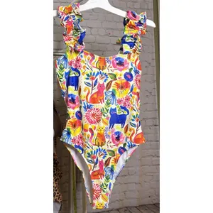 Sporlike One Piece Ruffle Strap Colorful Swimsuit Cat Design Women’s M thumbnail 4