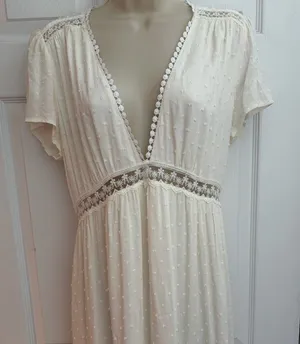 Aakaa NWT Womens Large‎ Ivory Swiss Dot Lace Boho Cottagecore Maxi Dress thumbnail 1