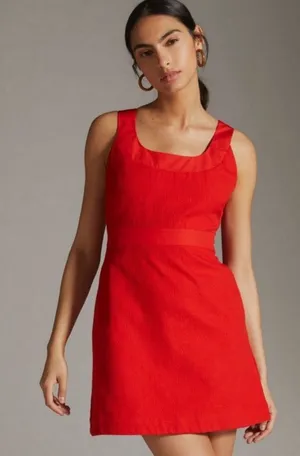 BNWT Anthropologie Maeve sleeveless square neck red mini dress thumbnail 1