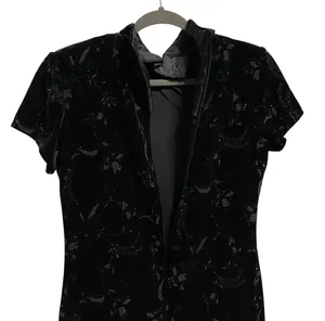 Dress Barn Black Velvet Floral Sparkle Mandarin Style Maxi Dress Size 12 thumbnail 6
