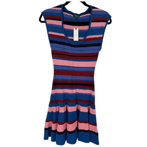 NWT Anthropologie Maeve Beca Ribbed Sweater Fit & Flare Striped Mini Dress Sz M thumbnail 5