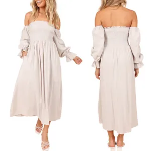 Petal + Pup Off The Shoulder Dress Domenica Striped Neutral Women 2 Midi Smocked thumbnail 5