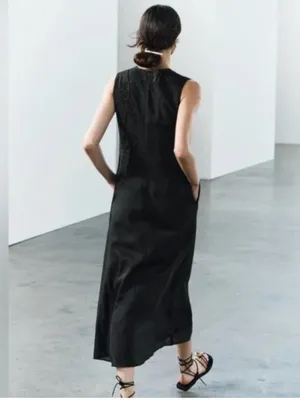 Zara Embellished Beaded Black Feather Midi Maxi Dress- ZW Collection NEW‎ thumbnail 4