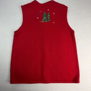 Breckenridge‎ Womens Red Ugly Christmas Sweater Vest Snowman Zip Medium Holiday thumbnail 7