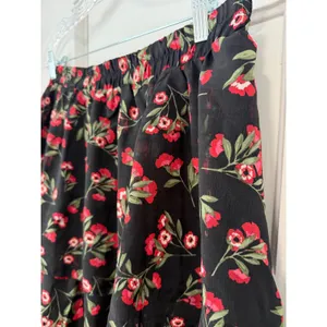 Draper James RSVP Black Red Floral Tiered Midi Skirt Elastic Waist Large L thumbnail 10