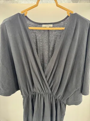 Z Supply Black Jumpsuit Romper deep V-neck faux wrap batwing sleeve M coverup thumbnail 9