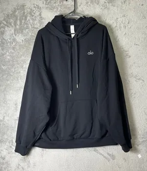Alo Yoga Accolade Hoodie Large Black Oversized Pullover Sweatshirt Athleisure thumbnail 1