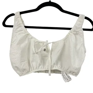 Zara White Cottage Core Swiss Dot Crop Top Blouse Womens M Summer Beachy thumbnail 2