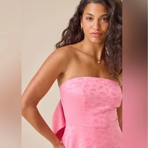 Altar’d State Strapless A-line Bow Mini Dress Pink Satin Size Medium Romantic thumbnail 6
