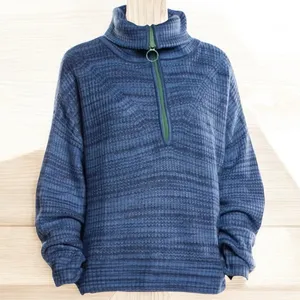 5/$65 Aerie Womens Sweater Sz S‎ Blue Funnel Neck Quarter Zip Green Stripe thumbnail 2