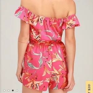 Lulus After Sunset Magenta Pink Floral Off the Shoulder Romper‎ SMALL thumbnail 4
