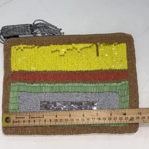 Anthropologie Jasper & Jeera Y2K Gold Silver Sequin Beaded Clutch Evening Bag thumbnail 6
