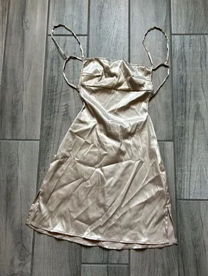 Champagne Satin Slip Dress with Thin Straps thumbnail 1