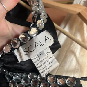 Vintage Scala Silk Black Mini Dress Beaded Gem One Shoulder Sleeveless Size 6‎ thumbnail 6