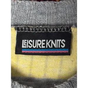 90s VTG Oversized Butter Yellow Striped Ribbed Crewneck Cotton Knit Sweater sz L thumbnail 8