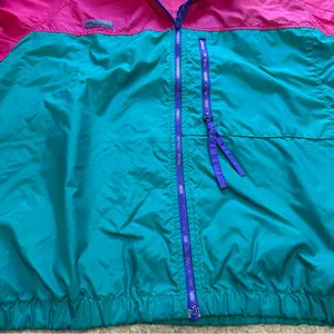 Vintage Columbia Windbreaker Jacket Green Pink Zip Up Hood Women Size XL thumbnail 3