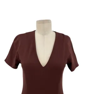 Ottod'Ame Cocoa Sheath Dress Pencil V-Neck Short Sleeve‎ Brown Size US 4 thumbnail 4