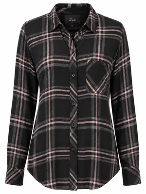 Rails Hunter Shirt M Onyx Slate Blush Plaid Metallic Shimmer Button Down thumbnail 1