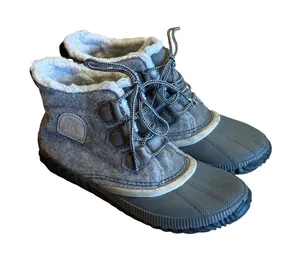 Sorel Women Out 'N About Felt boots Gray waterproof rubber fleece lining Size 9 thumbnail 1