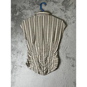 Pilcro Striped Button Front Pintuck Blouse Short Sleeve Tunic Top XXS Neutral thumbnail 3