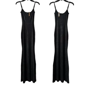 Skims Soft Lounge Slip Maxi Dress in Onyx Foil Glitter NWT thumbnail 12