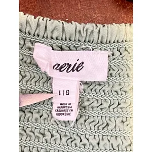 1275 | Aerie Satin Smocked Back‎ Cropped Cami Tank Top Green Womens Large thumbnail 5