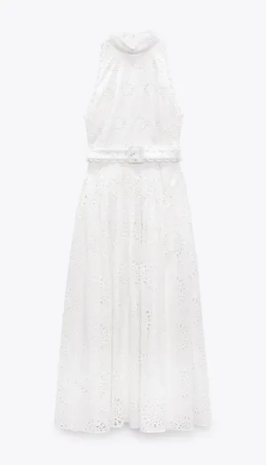 Zara maxi sun dress boho crochet belt lace halter flowy summer vacation thumbnail 14