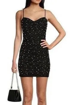Honey and Rosie Black Homecoming Dress Dillard's with pearls thumbnail 2