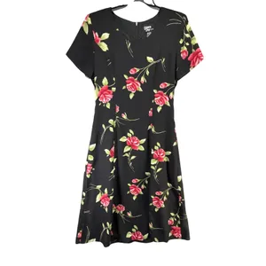 Vintage 90s Dawn Joy Floral Midi Dress Womens 5/6 Black Red Rose Romantic Goth thumbnail 4