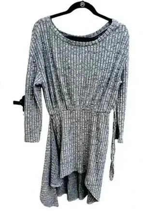 Grey Ribbed Dress officer, work,‎ synced waist, long sleeve E9 thumbnail 1