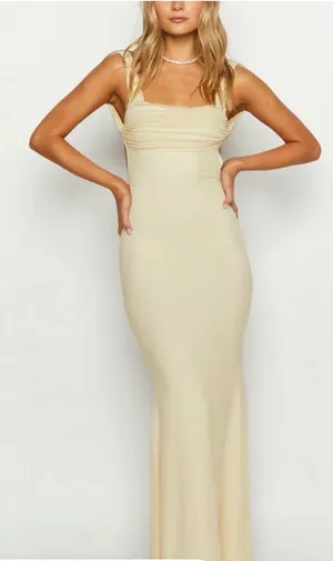 Beginning Boutique Beverley Cream Mesh Maxi Dress Open Back US 6 AU 10 DJ-22-002 thumbnail 1