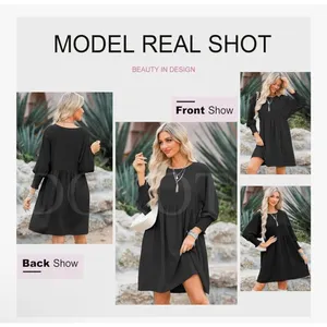 NEW Black Tunic Short Sleeve Crew Neck Flowy Swing Mini Dress 2X thumbnail 6