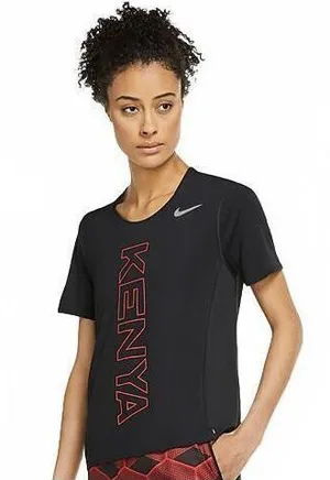 Nike Team Kenya City Sleek Running Top CV0385-010 Black Women's Size Medium thumbnail 1