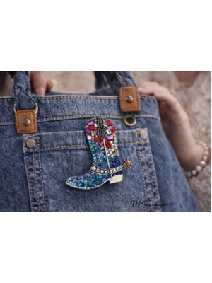 NEW Cowboy Boot Rhinestone Brooch Pin Western Bag Charm Blue Red Crystal NWT thumbnail 2