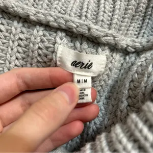 Aerie Double Zip Knit Foldover Grey Cardigan Sweater Size Medium Rugby Cozy thumbnail 6