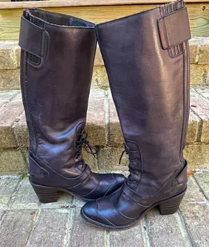 Frye Leather Sandra Tall Black Lace Up Riding/ Moto Boot 6M thumbnail 1