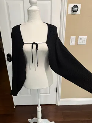 Kerisma Black Ribbed Shrug Sweater Top Cropped One Size thumbnail 2