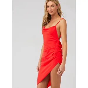 Amanda Uprichard‎ Samba Dress Red Cowl Neck Asymmetrical Midi Size M thumbnail 3