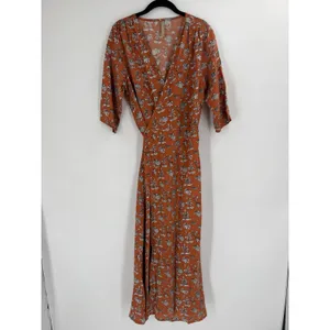 Mata Traders Wrap Dress Womens Large Orange Floral Cotton Boho Cottagecore thumbnail 2